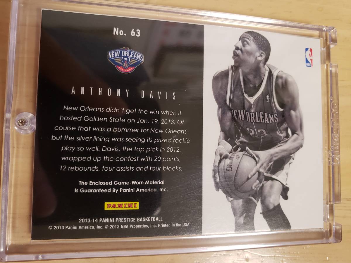 2013 -14 Panini Prestige Bonus Shots ANTHONY DAVIS Jersey / アンソニー デイビス_画像6