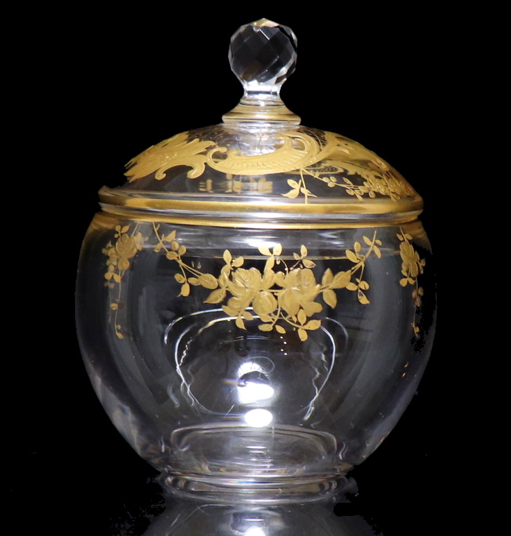 オールド・バカラ (BACCARAT) 1900年頃 盛り上げ金彩 蓋物 ボンボ