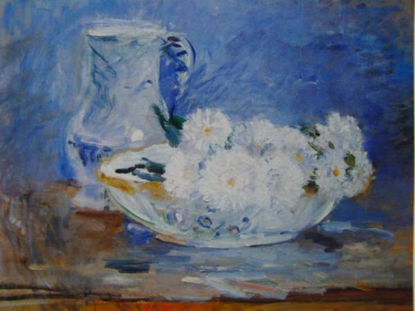 ベルト・モリゾ、「鉢の中の白い花」、希少な画集より、新品高級額、マット額装付、送料無料、海外、洋画