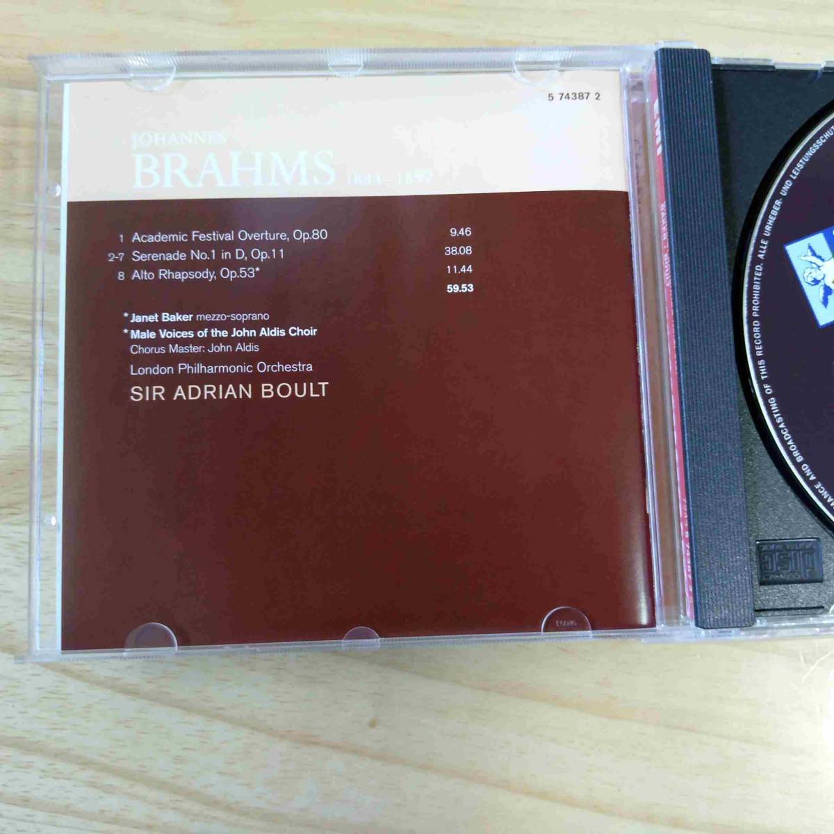 CD/輸入盤/EMI　ブラームス　大学祝典序曲、セレナード第1番、アルト・ラプソディ　.ボールト指揮　ロンドン・フィル　N6_画像2