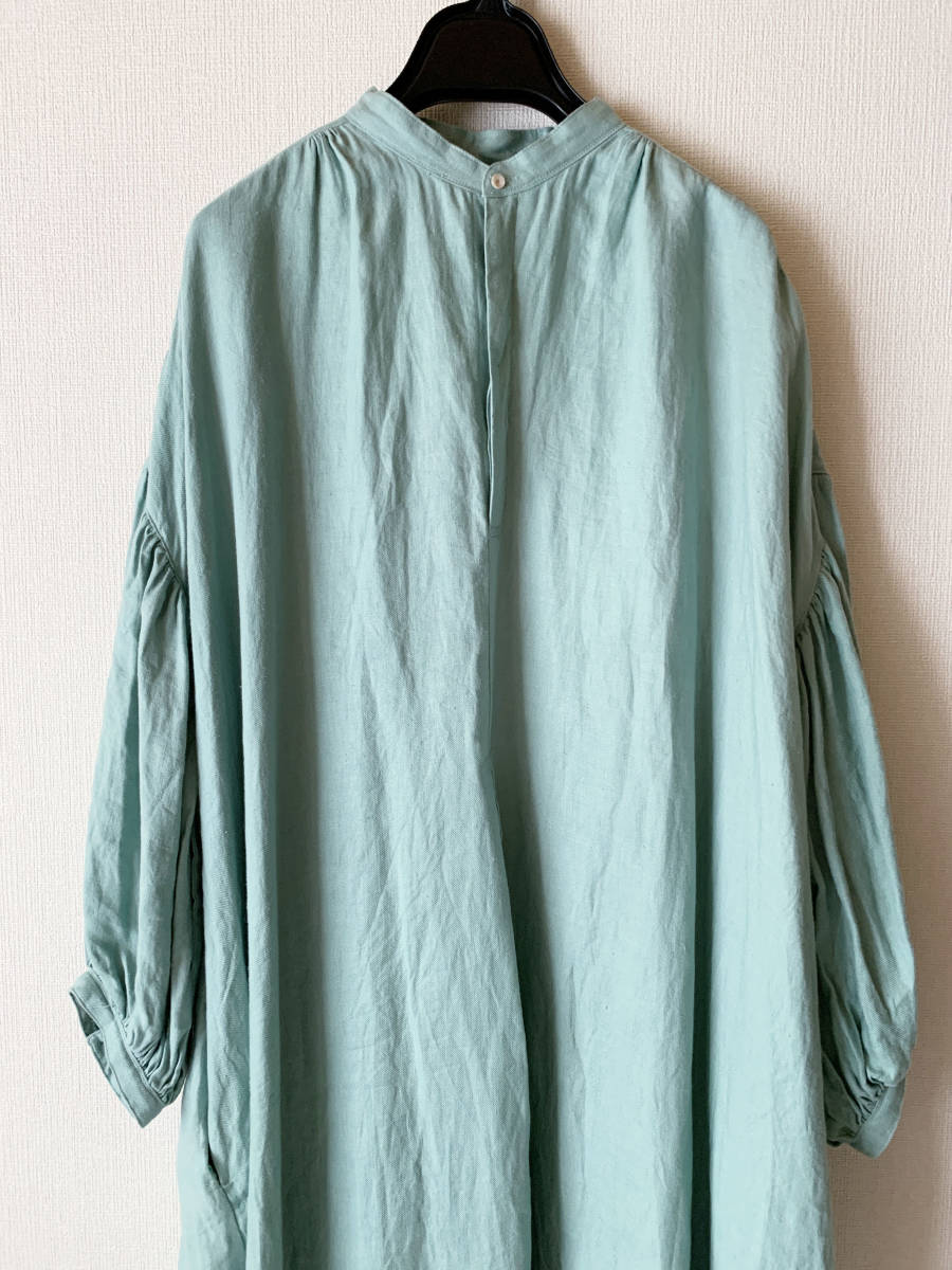 suzuki takayuki puff-sleeve dress spray green ワンピース ドレス リネン 未使用 ブルー スズキタカユキさん 今期