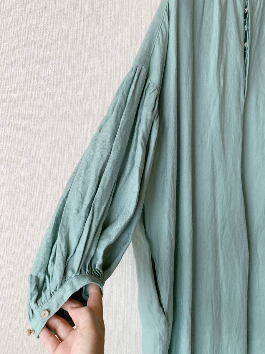 suzuki takayuki puff-sleeve dress spray green ワンピース ドレス