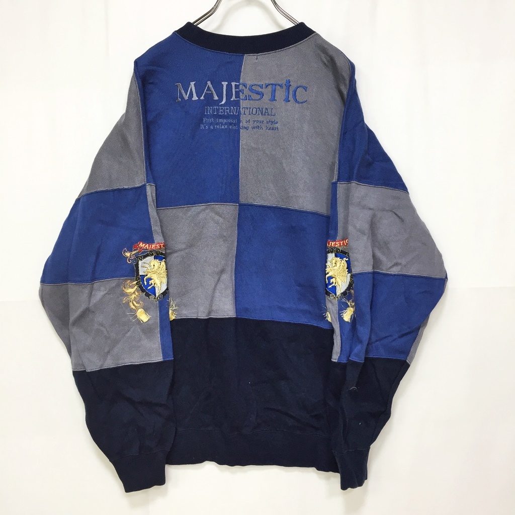 【人気】MAJESTIC/マジェスティック 刺繍入り スウェット トレーナー 長袖 コットン100％ ネイビー×グレー サイズ46/S1897_画像3