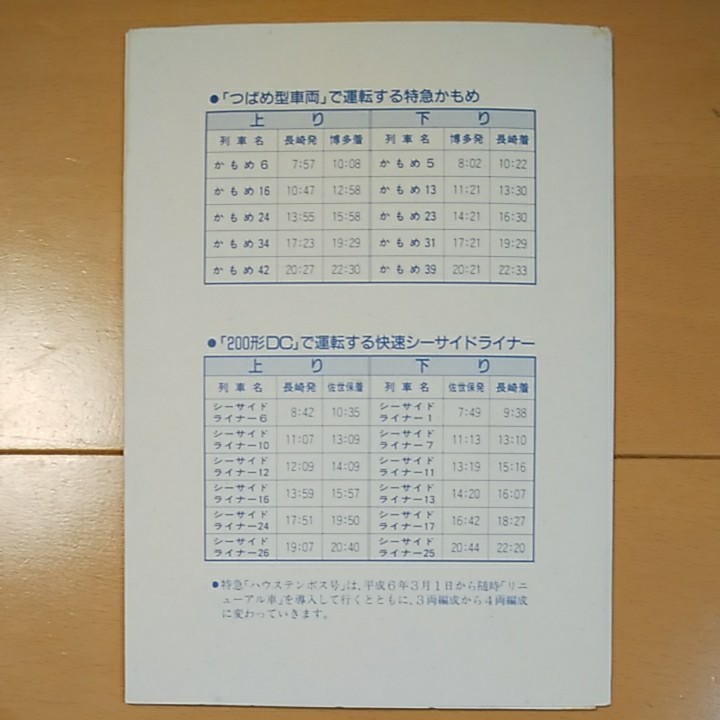 JR九州 使用済みオレンジカード 平成６年３月１日ダイヤ改正記念（台紙付き）