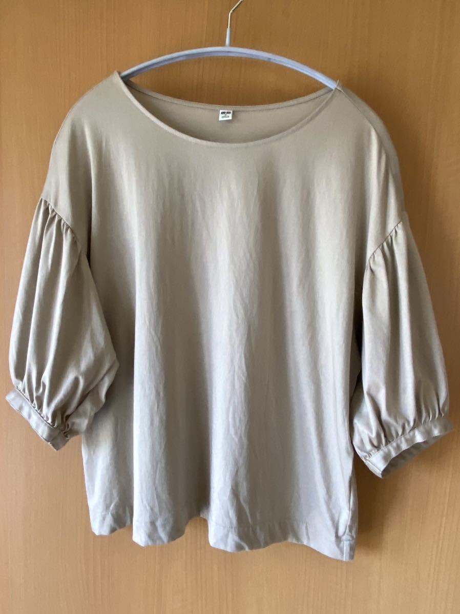 ユニクロ UNIQLO★５分袖ブラウス★ベージュ★M★USED_画像1