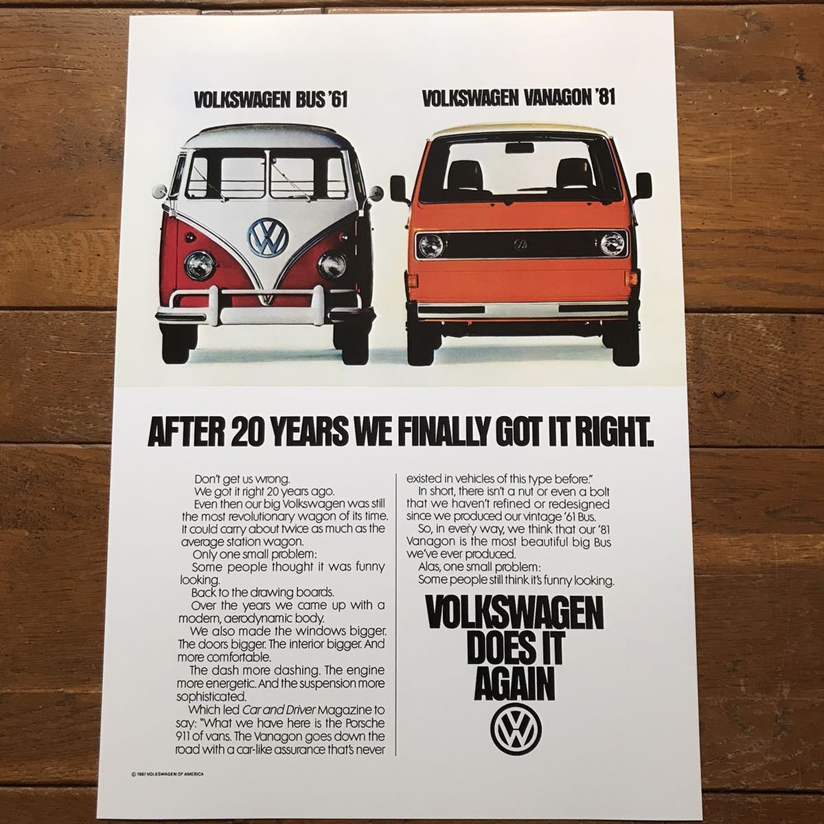 *1961 Volkswagen Bus&1981 Vanagon bus & Vanagon advertisement poster * Volkswagen /VW/ Banagon /T2/T4/ type 2