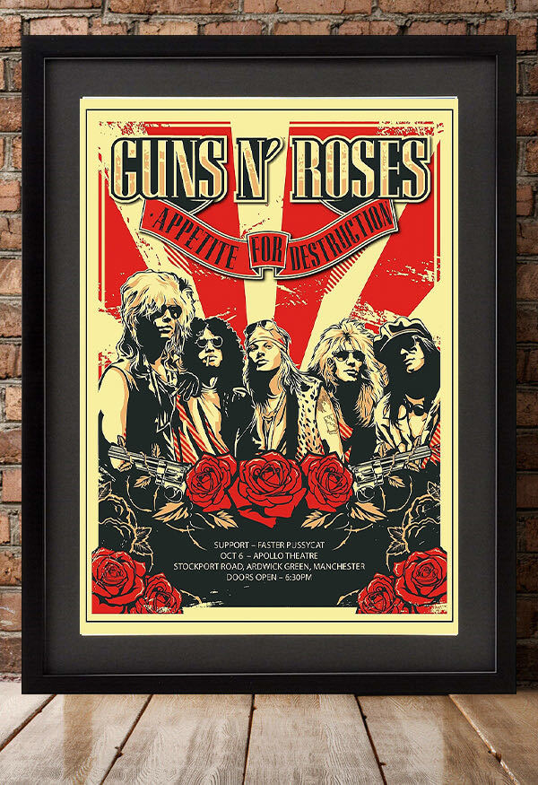 ポスター★ガンズ・アンド・ローゼズ 1987 UKツアーポスター レプリカ★Guns N' Roses/GN'R/アペタイト・フォー・ディストラクション_額は付属しません