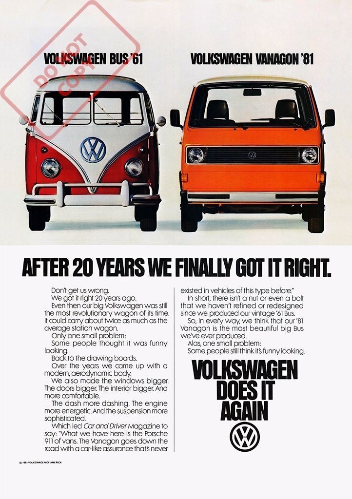 *1961 Volkswagen Bus&1981 Vanagon bus & Vanagon advertisement poster * Volkswagen /VW/ Banagon /T2/T4/ type 2