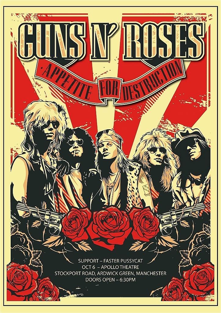  poster * gun z* and * low zez1987 UK Tour poster replica *Guns N\' Roses/GN\'R/ape tight * four *tis traction 