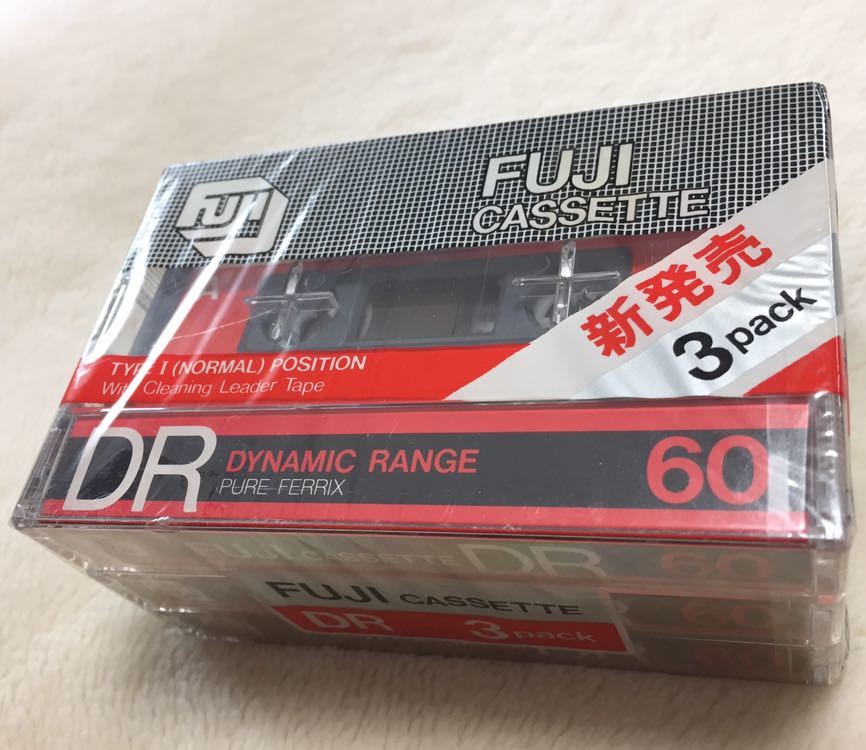 FUJI CASSETTE DR60 3pack カセットテープ 3本 未開封 富士写真フィルム 当時物 昭和 未使用 デッドストックの画像1