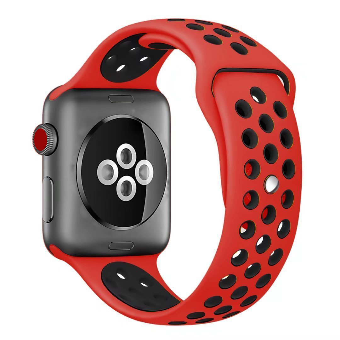 (38MM/40MM, レッド/ブラック)Apple Watch用バンド シリコン製 多空気穴通気性 スポーツ バンドApple Watch Series 6/5/4/3/2/1に対応_画像5