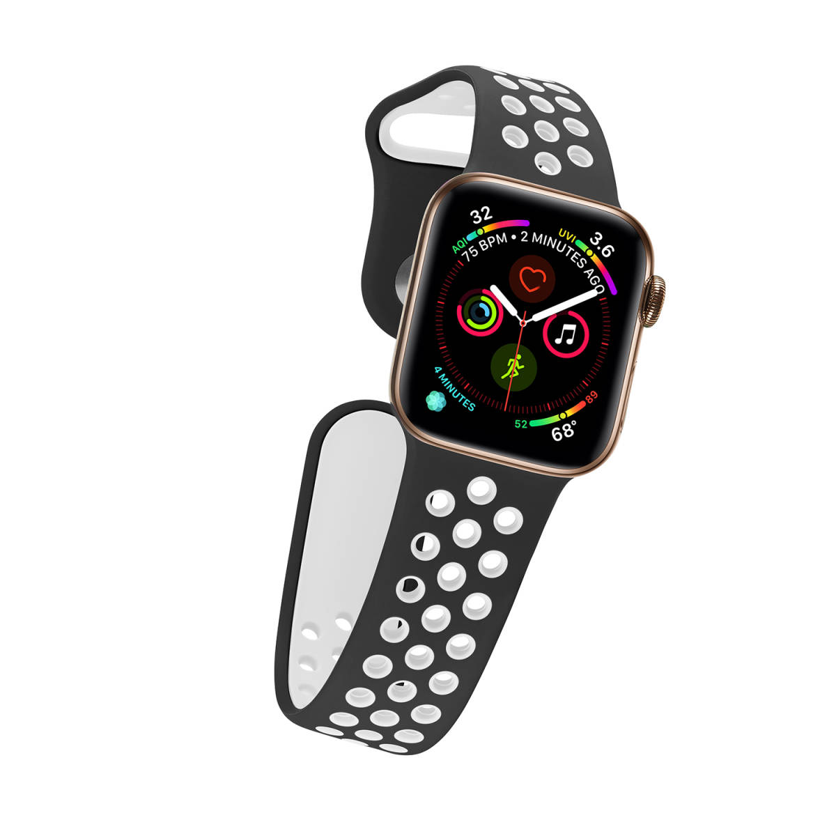 (42MM/44MM, ブラック/ホワイト)Apple Watch用バンド シリコン製 多空気穴通気性 スポーツ バンドApple Watch Series 6/5/4/3/2/1に対応_画像4