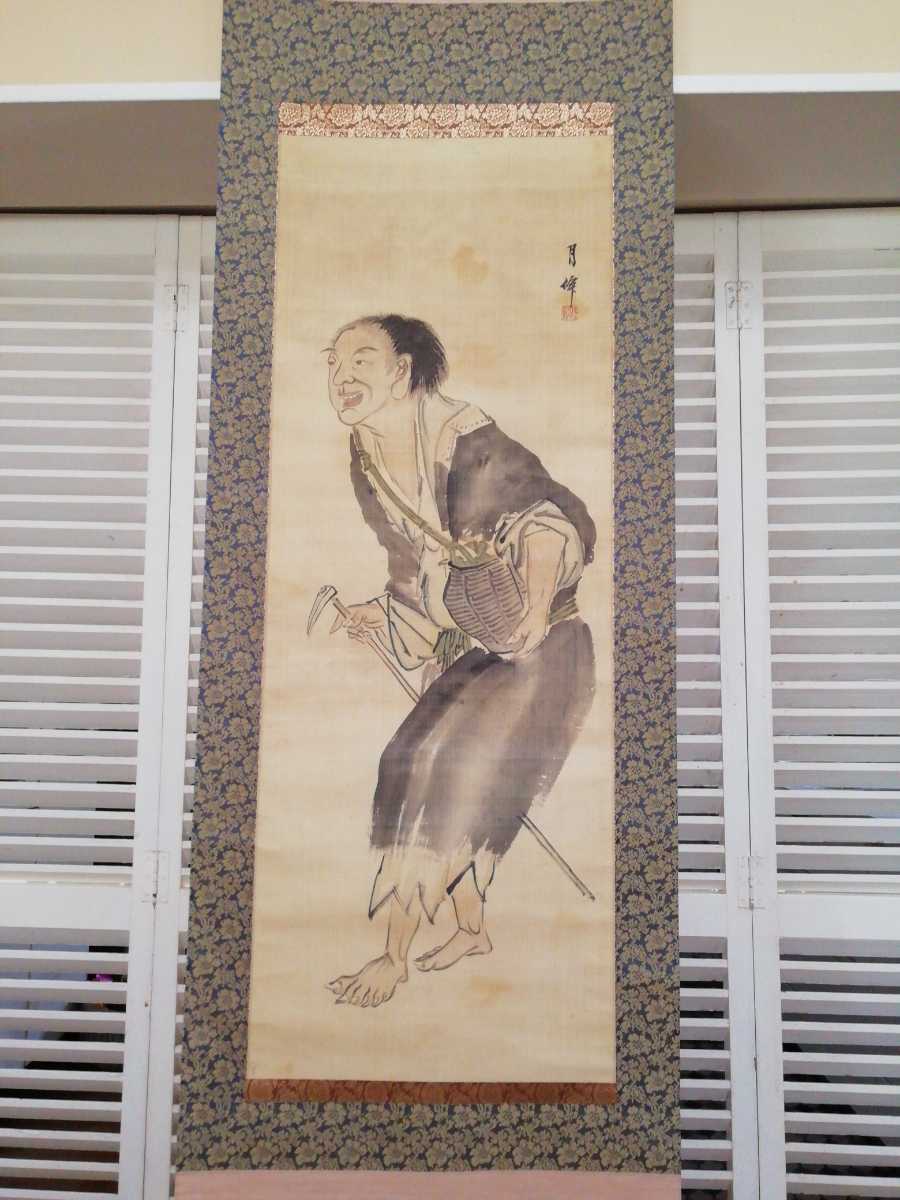 江戸期日本画掛軸月僊作「山人」 時代合箱肉筆画僧浄土宗文人画仙人樵