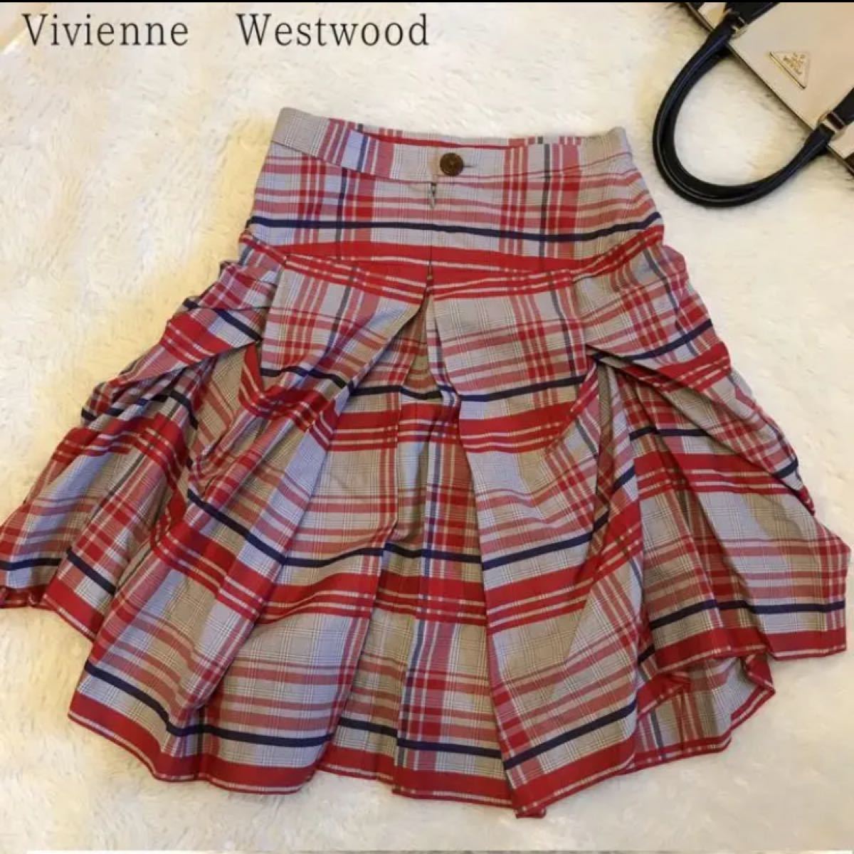 ヴィヴィアンウエストウッド　レッドレーベル　変形スカート　チェック　赤　サイズ2