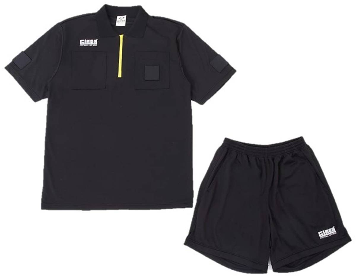 GiNGA (ジンガ) 半袖 レフリー ウェア 上下 セット (L) BLACK | futsal soccer フットサル サッカー 審判服 短パン ブラック