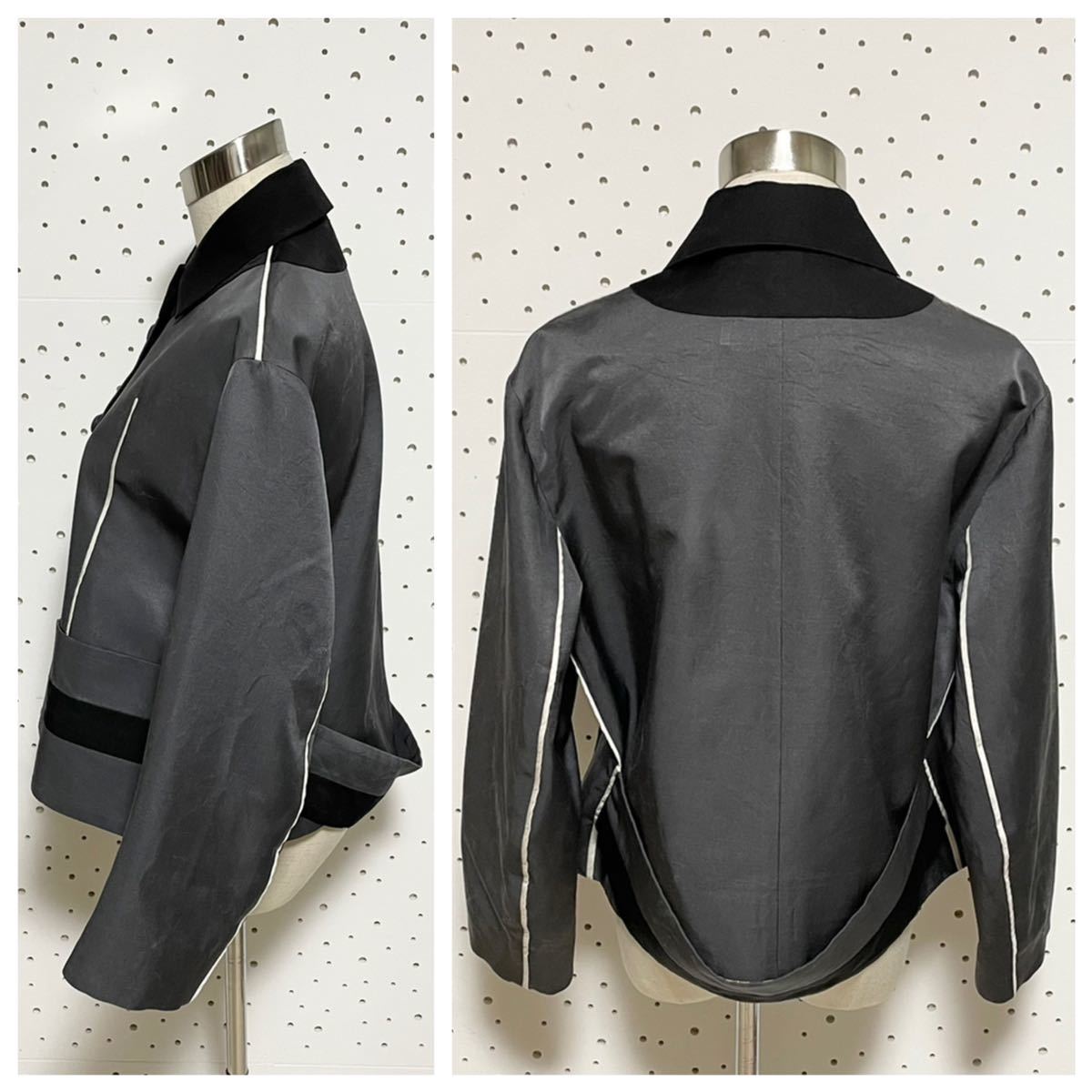 genuine article Prada oversize piping design jacket 38 gray series × black × white PRADA