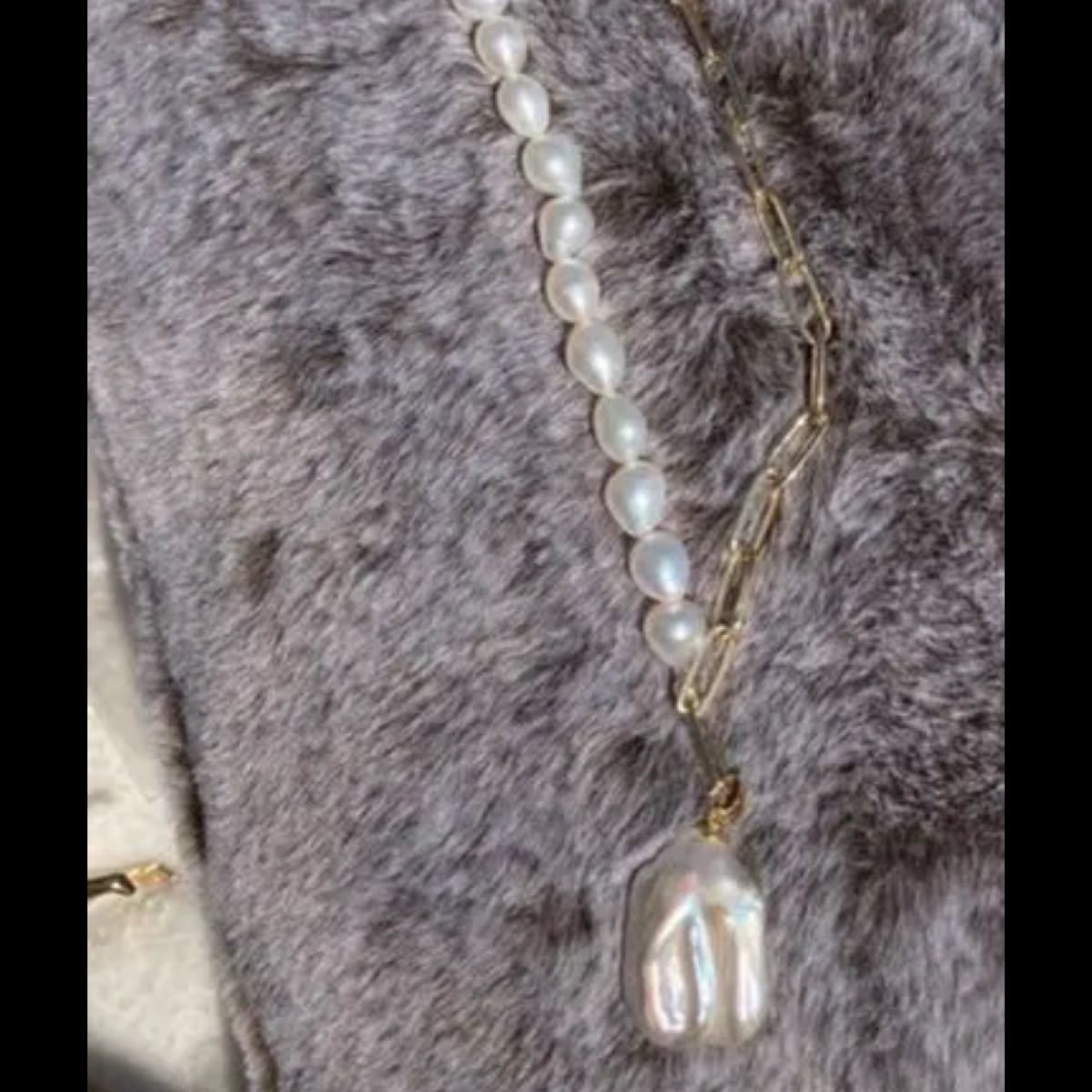 天然虹色バロック本真珠　ネックレス　ハーフチェーンネックレス　超大人気  ロングネックレス お洒落　オリジナル　個性的　独特