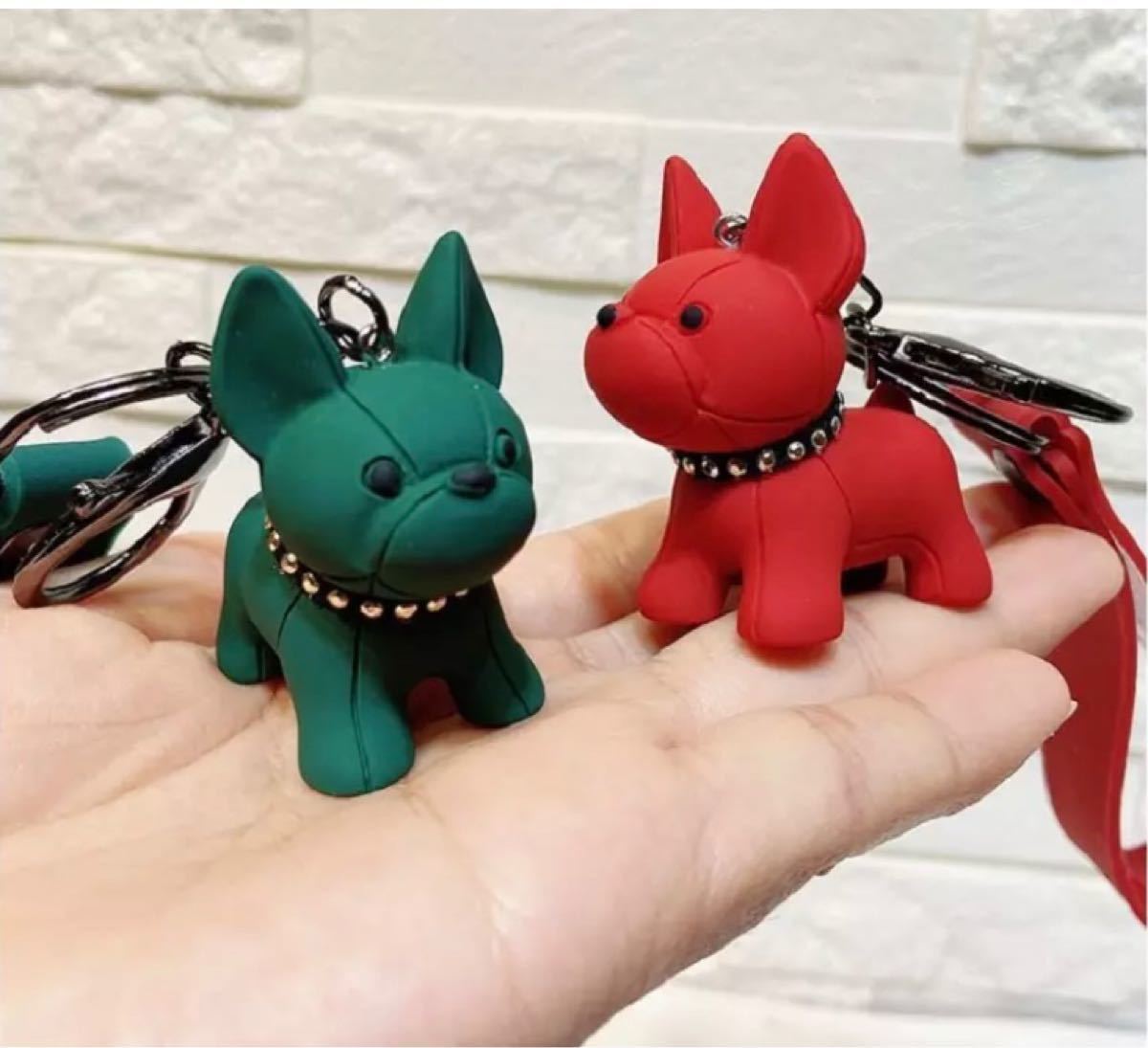 犬のキーホルダー/ギフト・プレゼント/革キーリング/緑色