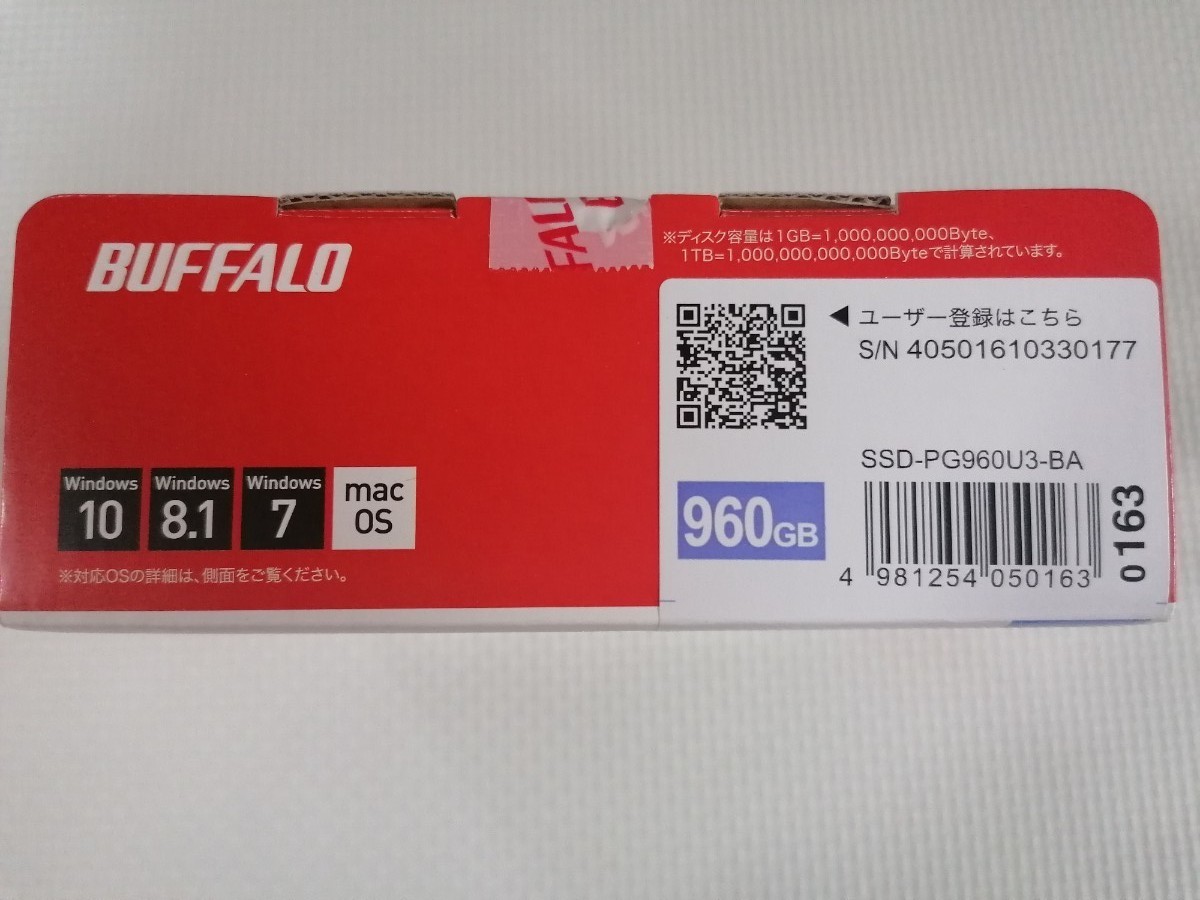 《新品未使用》BUFFALO パソコン用ポータブルSSD 960GB SSD-PG960U3-BA