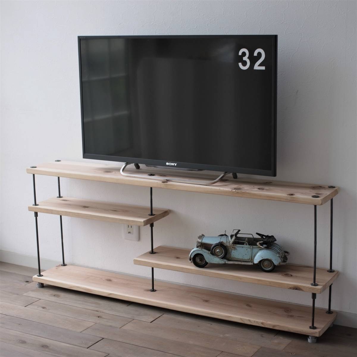 wood iron shelf 450*1000*225 TV台 テレビ台 アイアン シェルフ ローボード 木 鉄 アンティーク テレビボード インダストリアル 棚_画像3