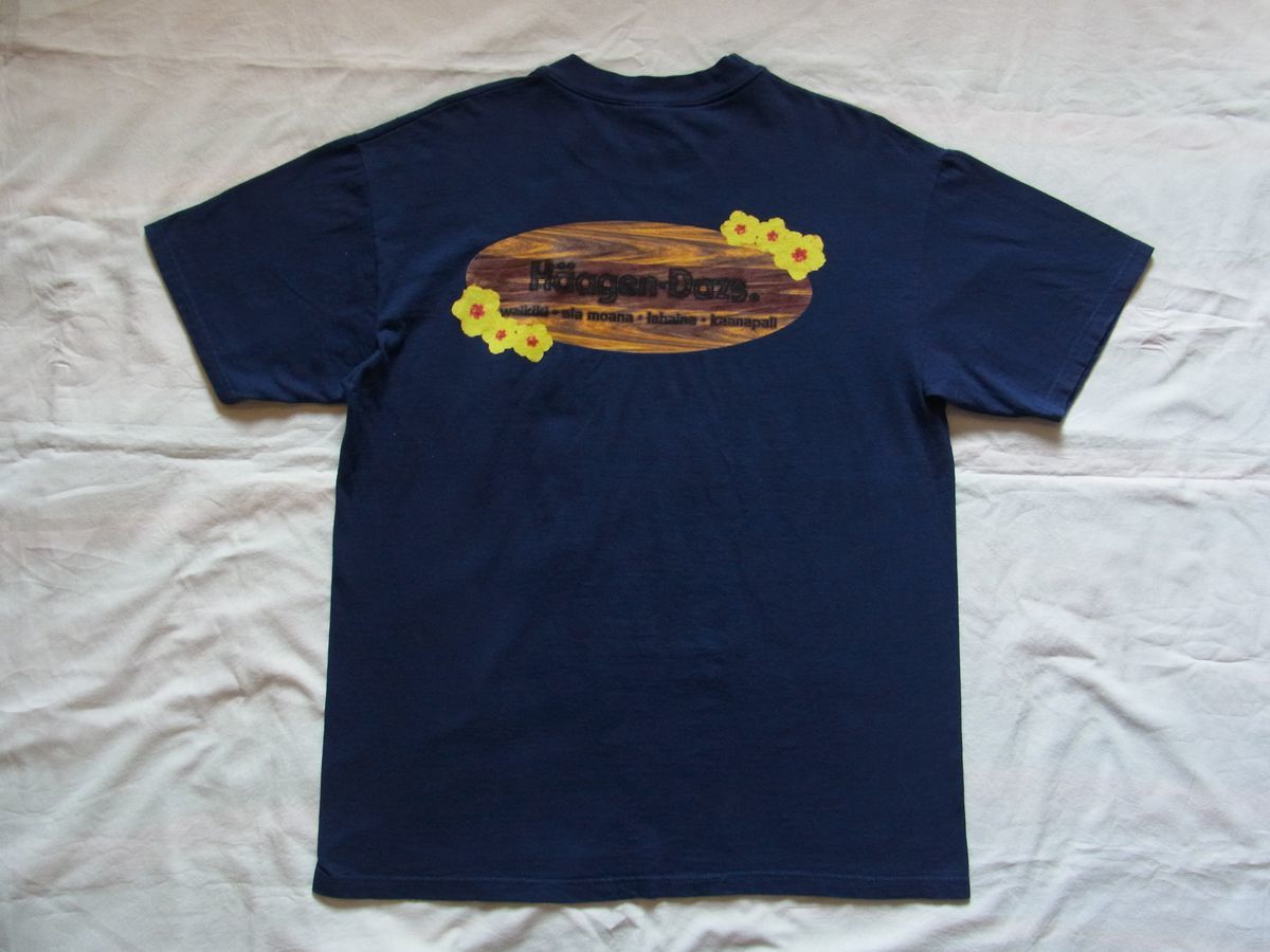 * beautiful goods * 90s Vintage Haagen-Dazs is -gendatsu Logo T-shirt sizeL navy blue *USA old clothes enterprise thing Henry *ro Lynn z hard core PUNK 80s