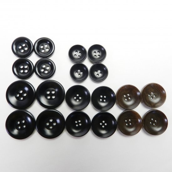 [129個入]茶色系・黒色のナットボタン まとめてお得な５種類詰め合わせ/13・15・18・20mm/４穴/-B571_画像2