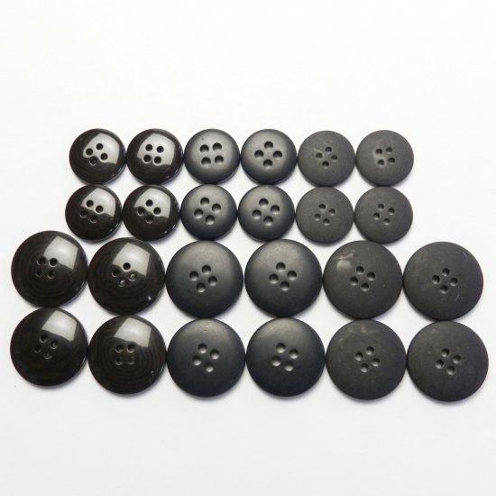 [153個入]黒色系・ナット調の茶色系・ビンテージ風こげ茶色系ボタン まとめてお得な６種類詰め合わせ/15・20mm/4穴/-B398_画像3