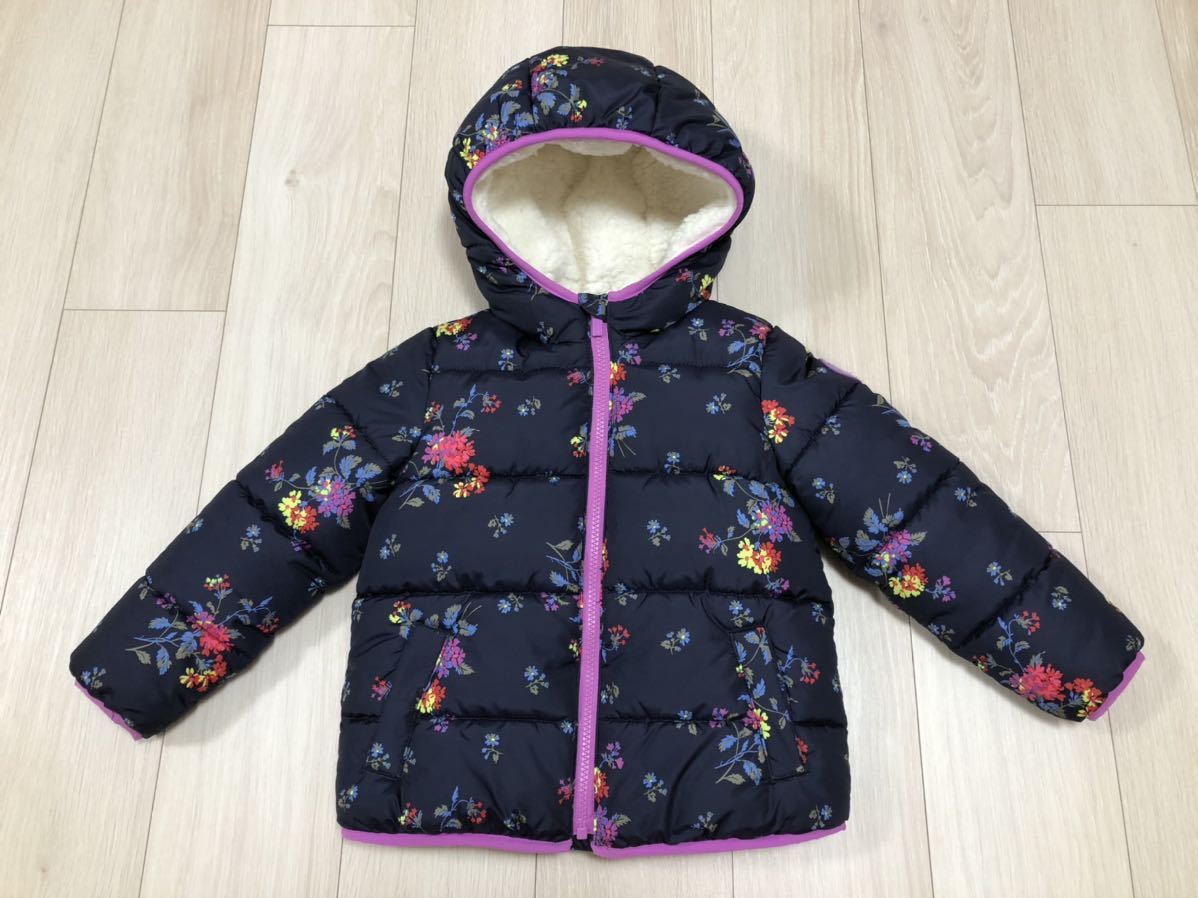 美品☆baby GAP☆花柄中綿ダウンコート 110サイズ 内ボア フード付