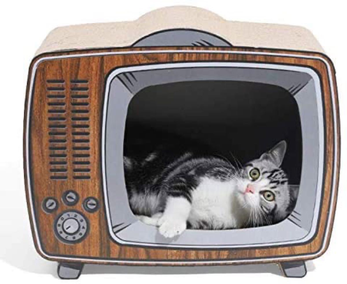 猫 爪とぎ爪研ぎレトロ風テレビ型 43 x 23 x 36cm 猫 つめとぎトンネル猫ハウス段ボール高密度 大型 猫ベッド爪とぎベ