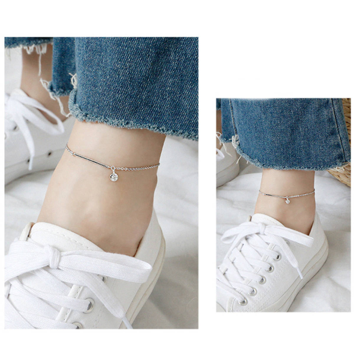 [ новый товар ]DAN-19 ножной браслет серебряный 925 Silver925 anklet ювелирные изделия ootd codeko-te пара накладывающийся установка SILVER GOLD серебряный аксессуары 5/25