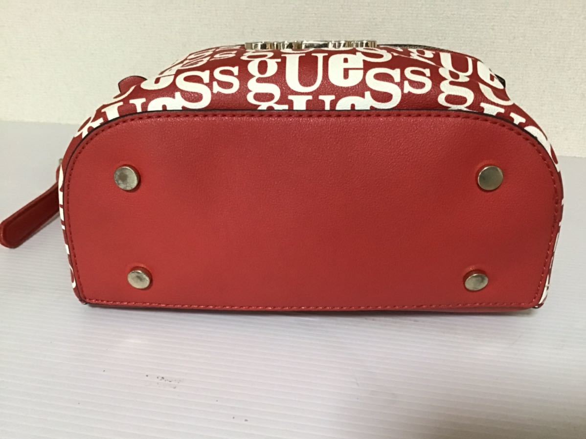 GUESS／ゲス リュック 赤×白 レディース レザー マルチロゴ バック