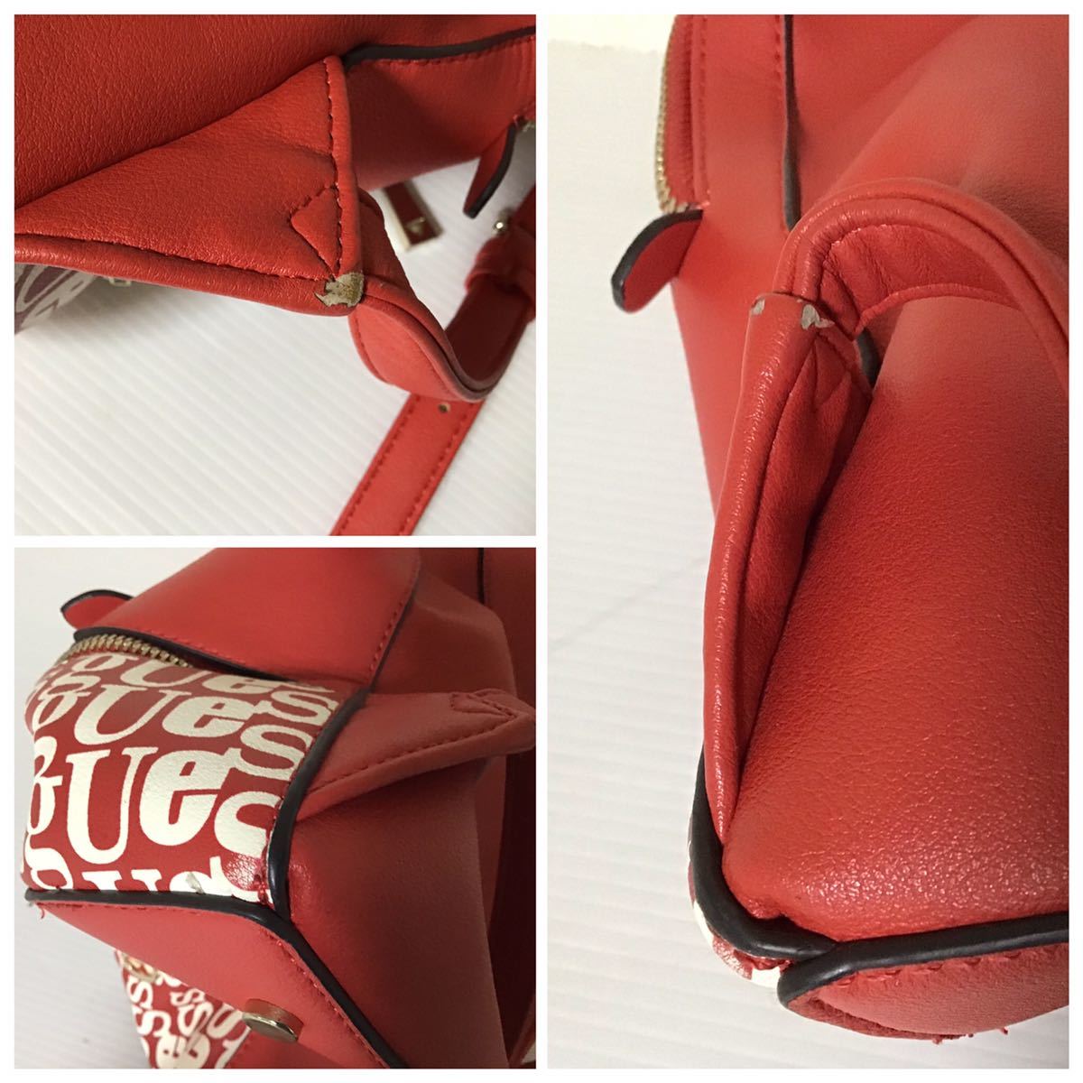 GUESS/ゲス リュック 赤×白 レディース レザー マルチロゴ バック