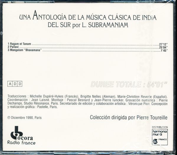 Ocora ラクシュミナラヤーナ・サブラマニアム/L.Subramaniam - Una Antologia De La Musica Clasica De India Del Sur　インド　f7n_画像2