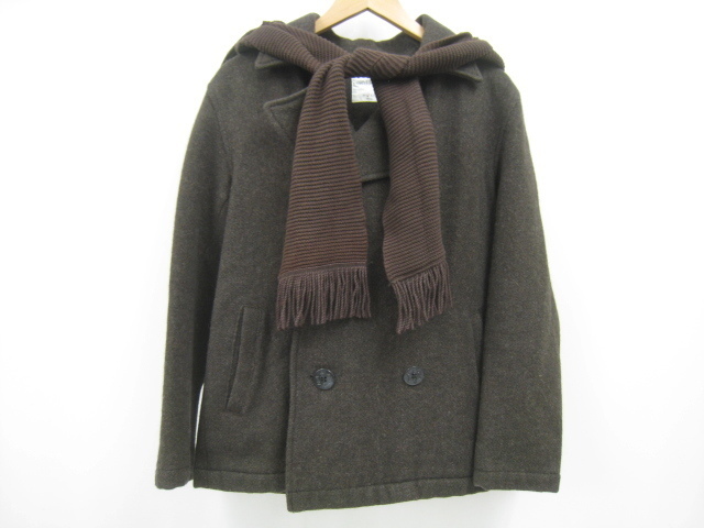 BRAITONE brighton wool pea coat muffler attaching hood Brown L size 