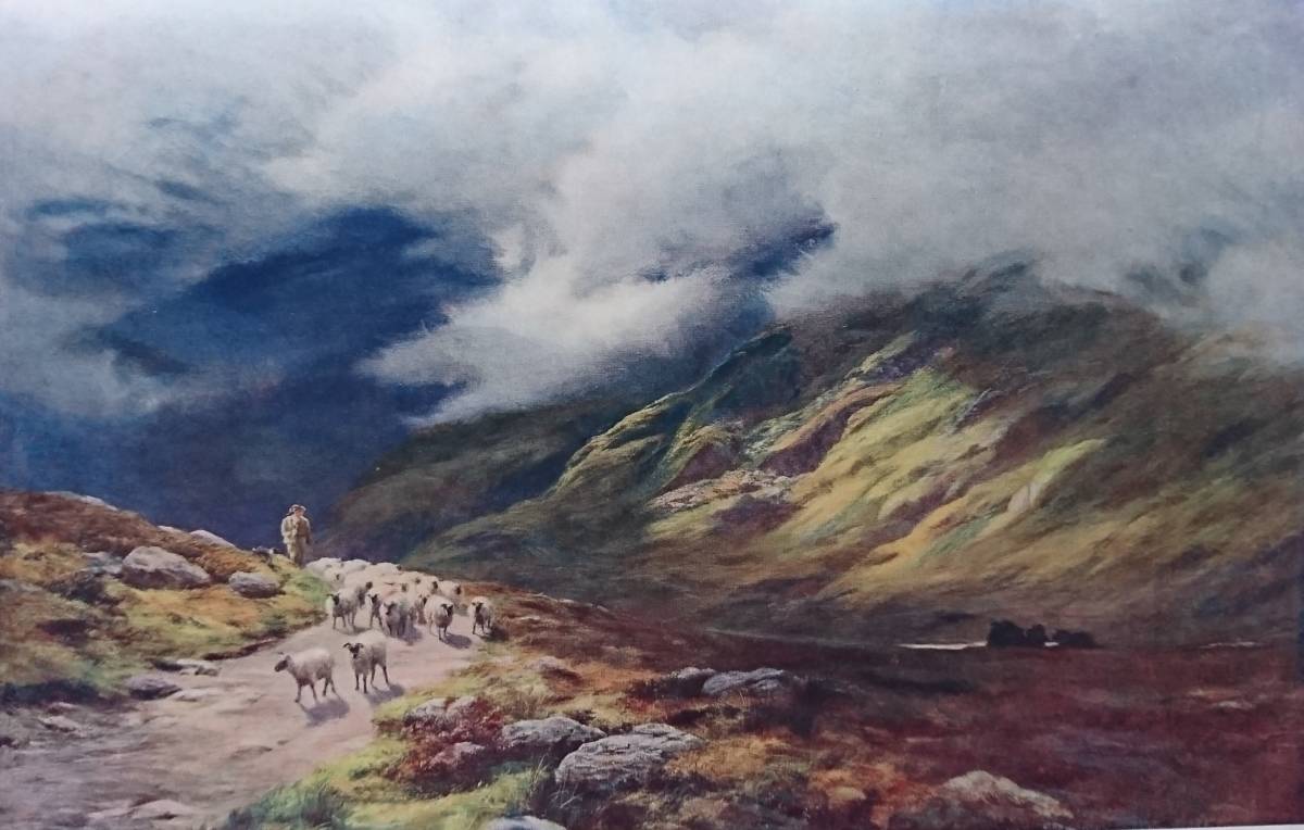 Among The Hills、「丘陵」、Peter Graham、ピーター・グラハム、100年前のイギリスの画集より、新品額にて額装