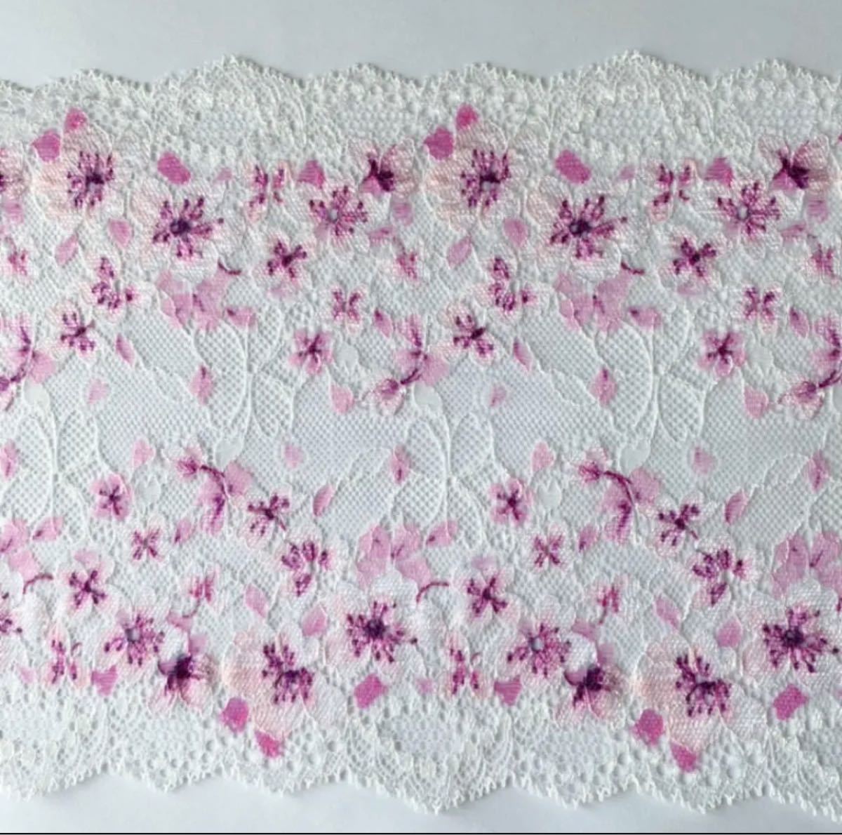 桜　ピンク　ホワイト　小花　両山　刺繍チュールレース　2m