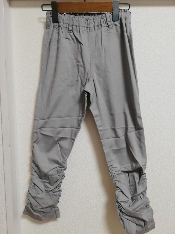  waist rubber beautiful legs hem comb . cropped pants S light gray [MAA-1028]