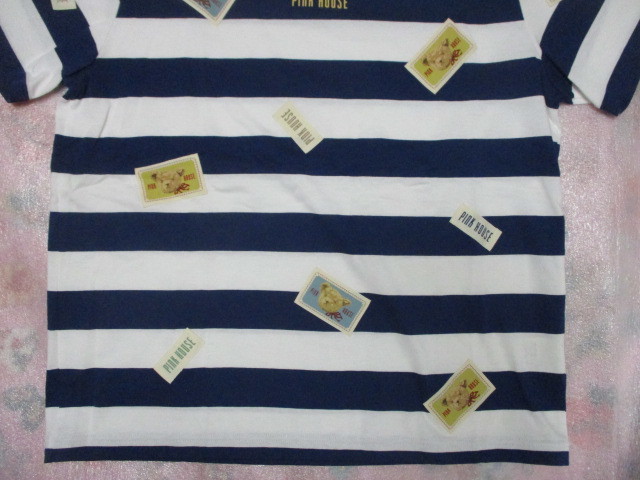ピンクハウスワッペンつきボーダー半袖Tシャツ(ブルー色)Lサイズ