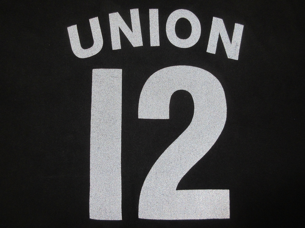 90's USA製 UNION FRONTMAN #12 リフレクター プリント Tシャツ XL ブラック ユニオン ニューヨーク NY NYC LOS ANGELES TOKYOヴィンテージ_UNION Tシャツ（反射した裏面のプリント）