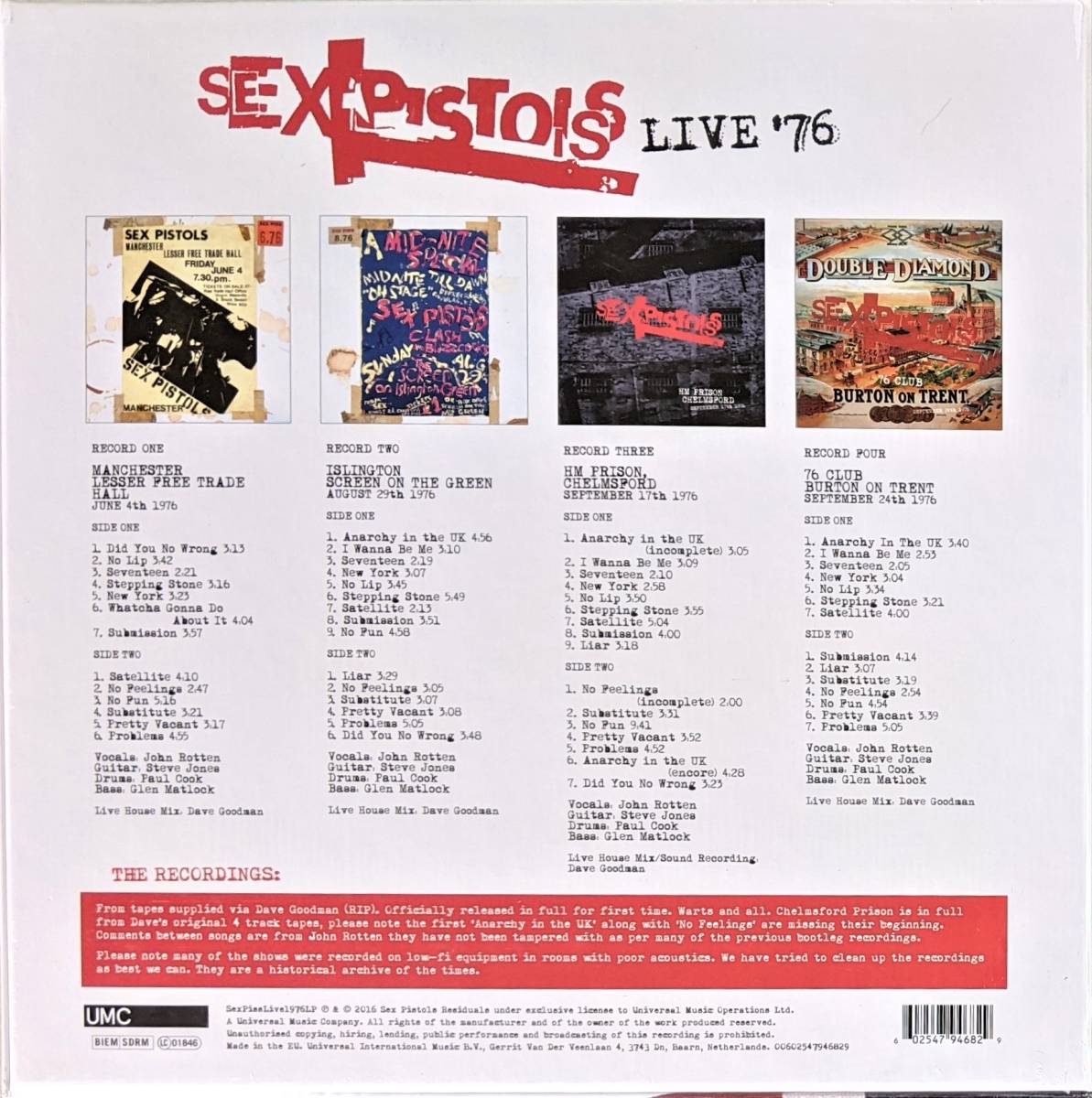 Sex Pistols セックス・ピストルズ - Live '76 限定四枚組アナログ