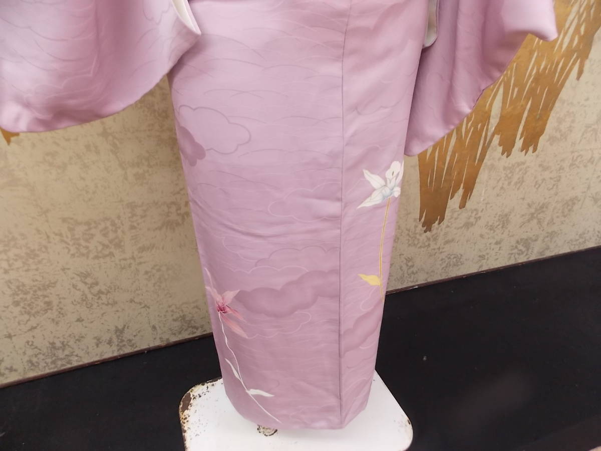  kimono now former times 2506 attaching lowering visit wear wistaria color hand .. Cattleya. flower frontal cover lining .. beautiful 