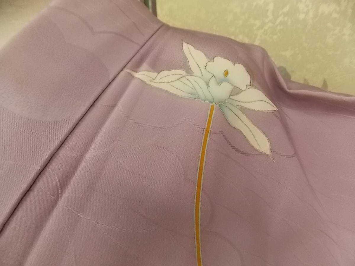  kimono now former times 2506 attaching lowering visit wear wistaria color hand .. Cattleya. flower frontal cover lining .. beautiful 