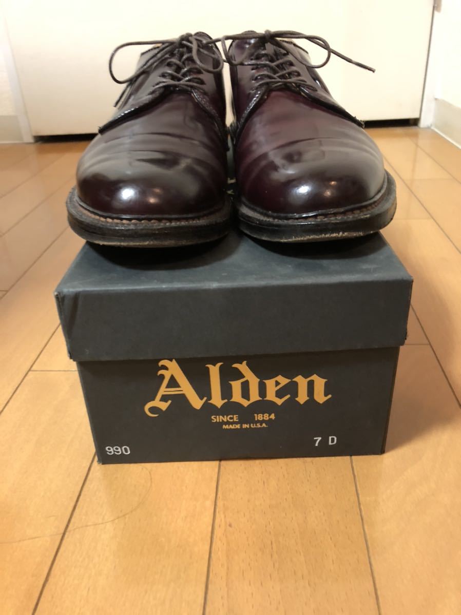 おトク】 Burgundy Dark 990 Alden Shell 7インチ プレーントゥ コード