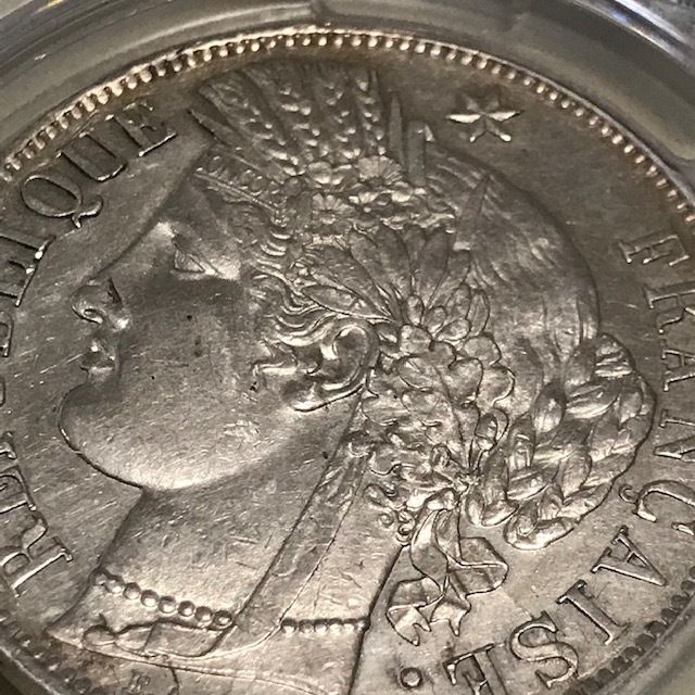 ★1849BB フランス　5フラン銀貨　セレス女神　PCGS AU DETAIL_画像7