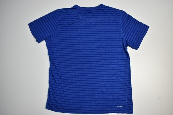 ☆US古着 adidas アディダス ボーダー Tシャツ ロゴプリント DRY 速乾 スポーツTEE ブルー青【L】コットンポリ　　　　　◆3014◆_画像8