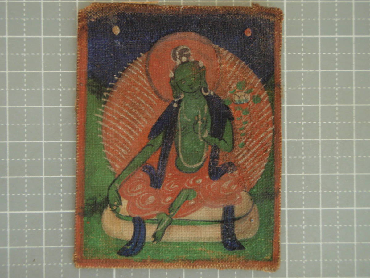 チベット　タンカ　曼荼羅　No4　18世紀 緑タ－ラ－菩薩　 オリジナル保証のサムネイル