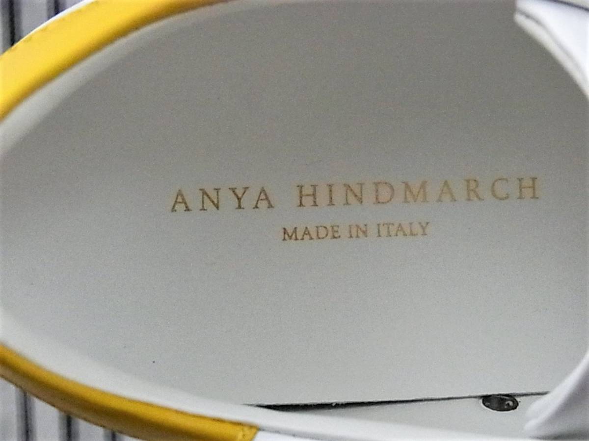  не использовался ANYA HINDMARCH Anya Hindmarch кожа спортивные туфли смайлик SMILEY 37 белый белый Tennis Shoe с коробкой wing k Италия производства 