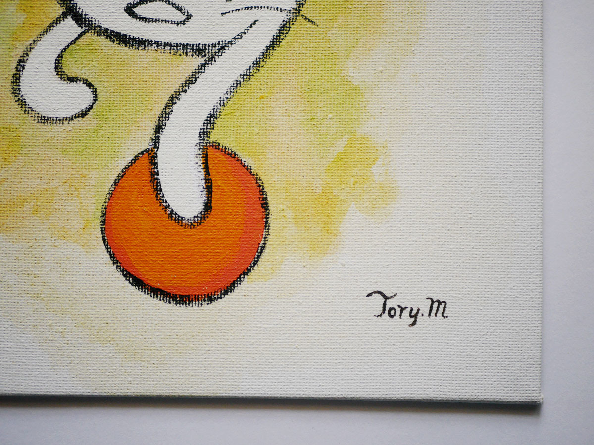 *[ autograph acrylic fiber .]Torymanz( Aoki blue one .) genuine work [ white cat |No.006]F3 size * cat. .