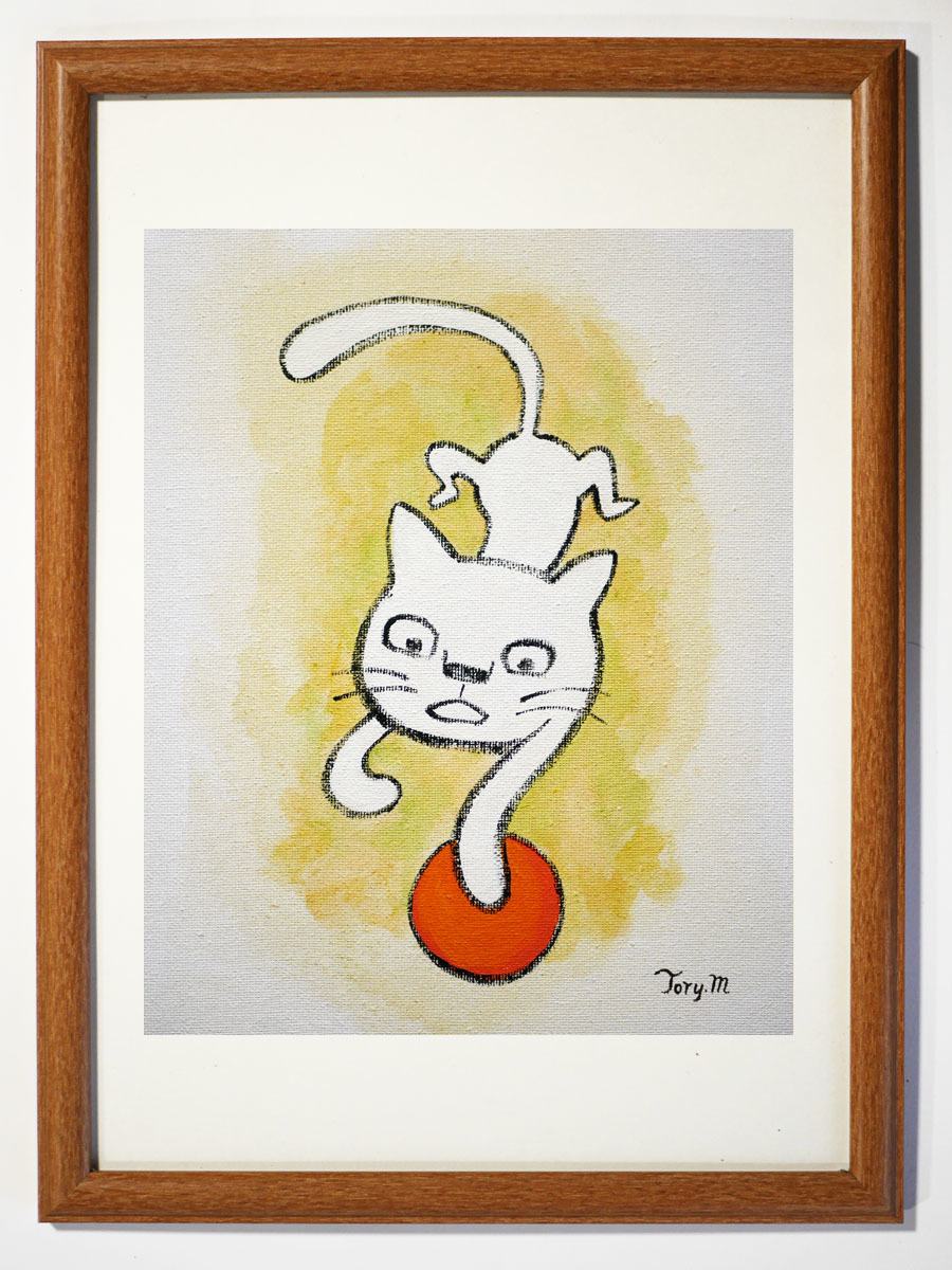 *[ autograph acrylic fiber .]Torymanz( Aoki blue one .) genuine work [ white cat |No.006]F3 size * cat. .