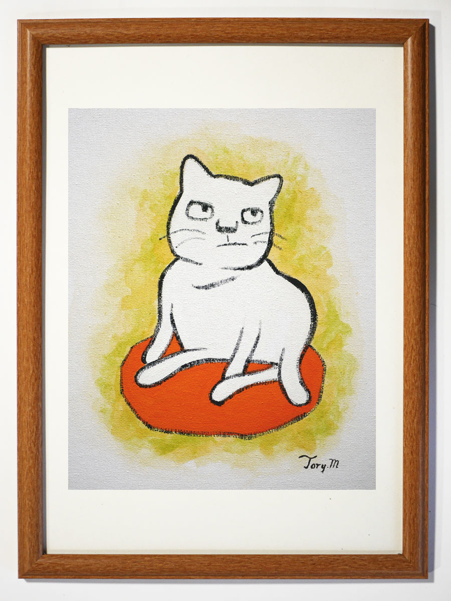 *[ autograph acrylic fiber .]Torymanz( Aoki blue one .) genuine work [ white cat |No.007]F3 size * cat. .